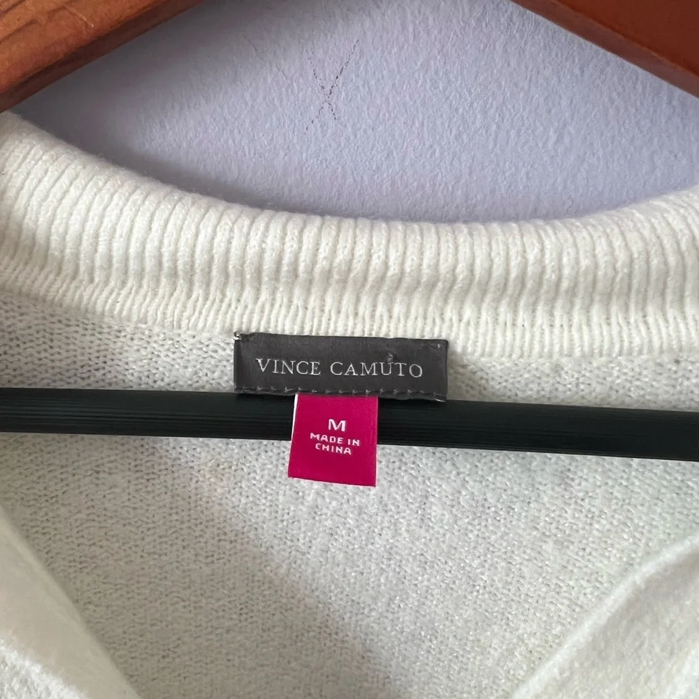 Vince Camuto Black & Cream Striped V‑Neck Collared Sweater - Picture 3 of 6